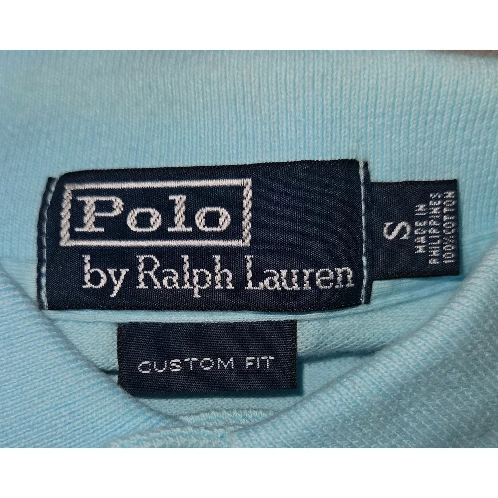 Polo Ralph Lauren Small Mens Light Blue Pink Pony Custom Fit Polo Shirt Pique